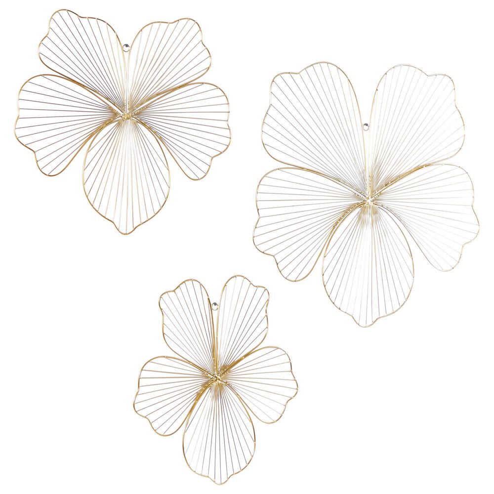 CosmoLiving by Cosmopolitan 26&quot; x 27&quot; Glam Flower Wall Decor in Gold &#40;Set of 3&#41;, , large