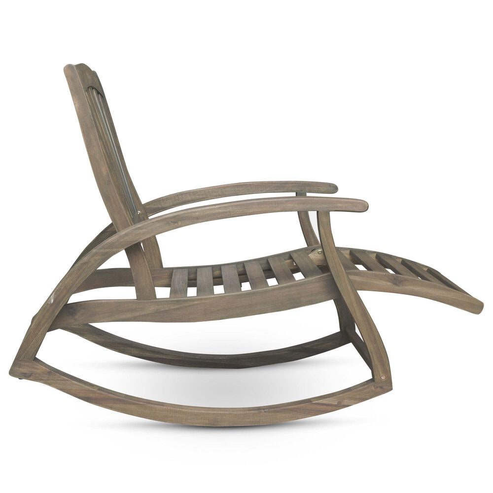 Hearth and Haven Sunview Outdoor Rocking Chair with Retractable Footrest in Grey, , large