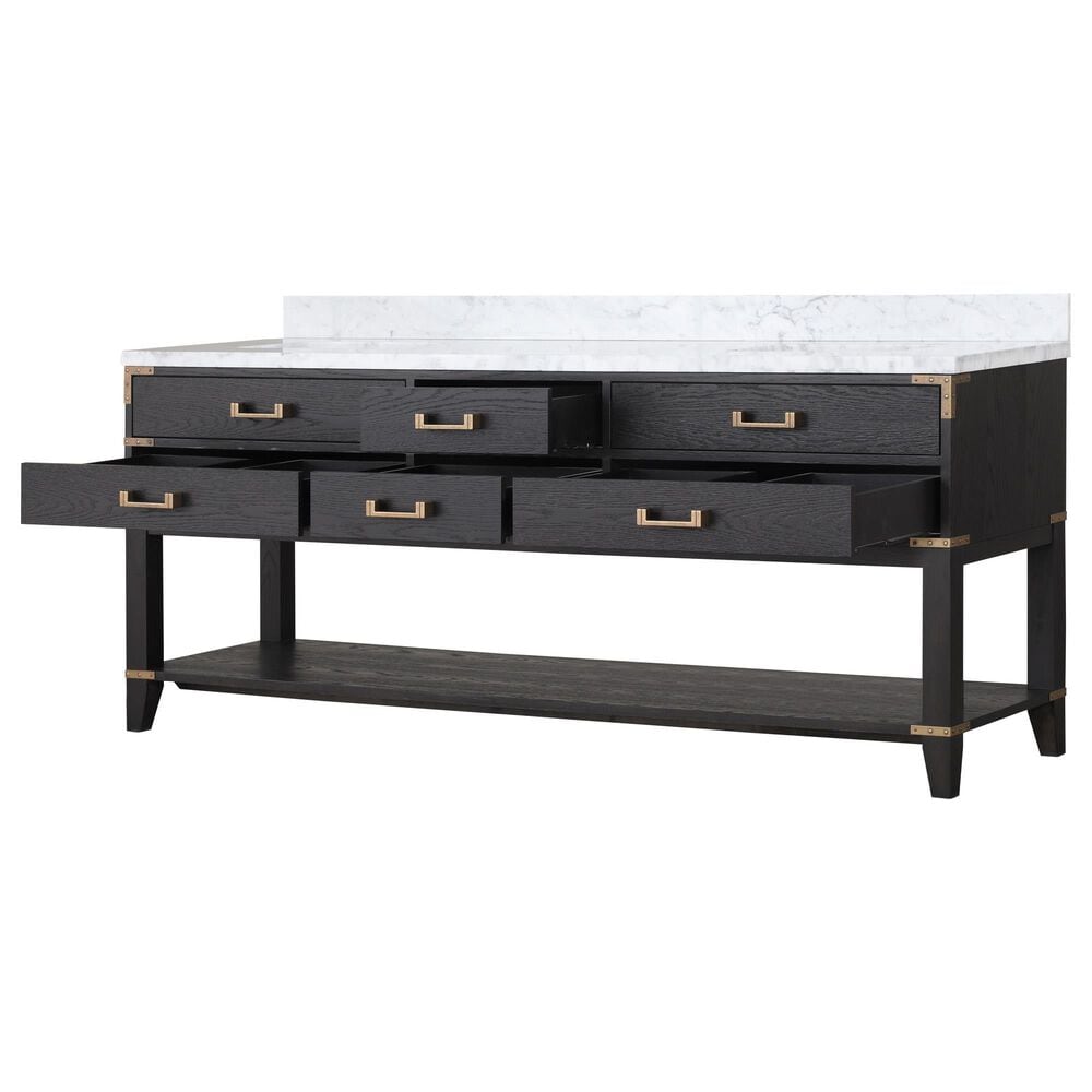 Lexora Home Norwalk 80&quot; Double Bathroom Vanity in Black Oak with White Carrara Marble Top and Rectangular Sinks, , large