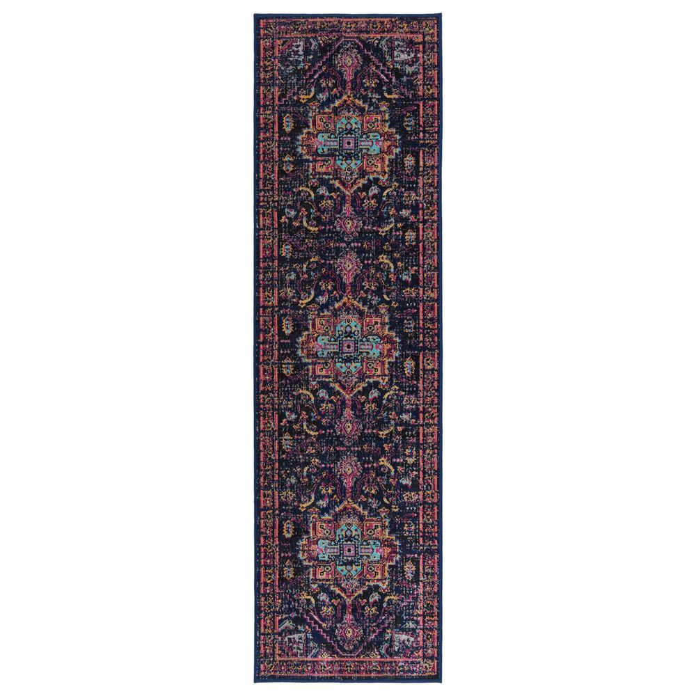 Kaleen Rugs Kaleen Rugs Zuma Beach 2"2" x 7"6" Navy, Pink, Gold, Turquoise, Grey, Plum and Black Runner, , large