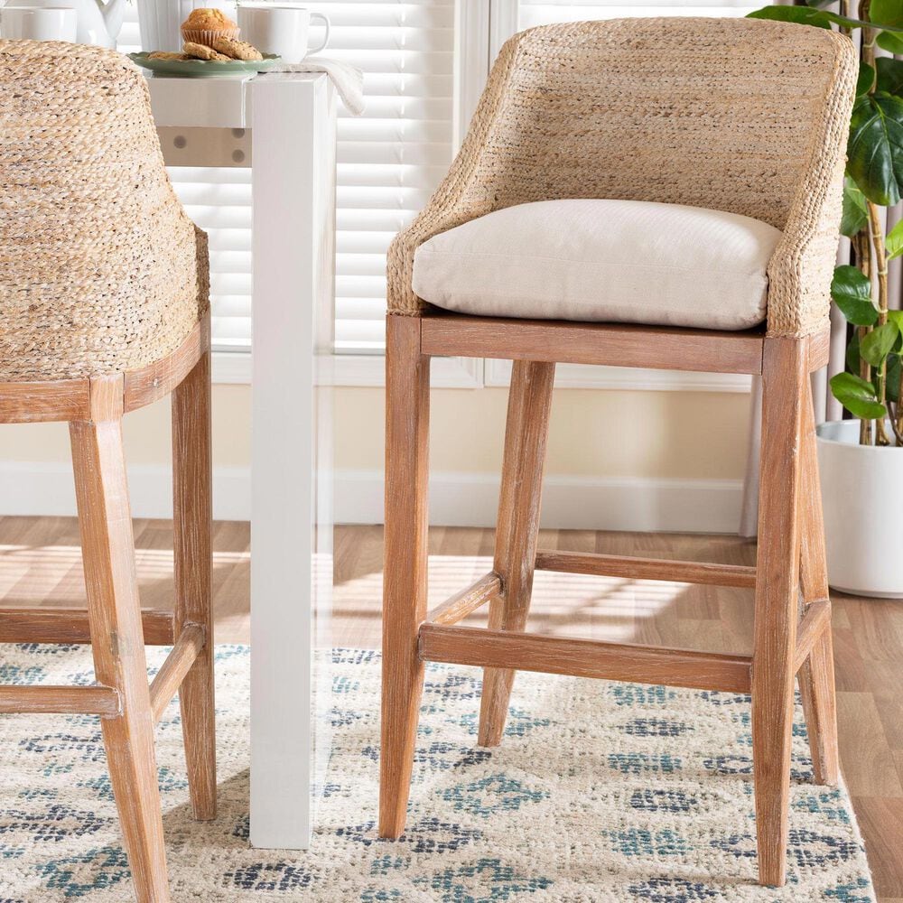 Baxton Studio Jasper Bar Stool in White Wash, , large