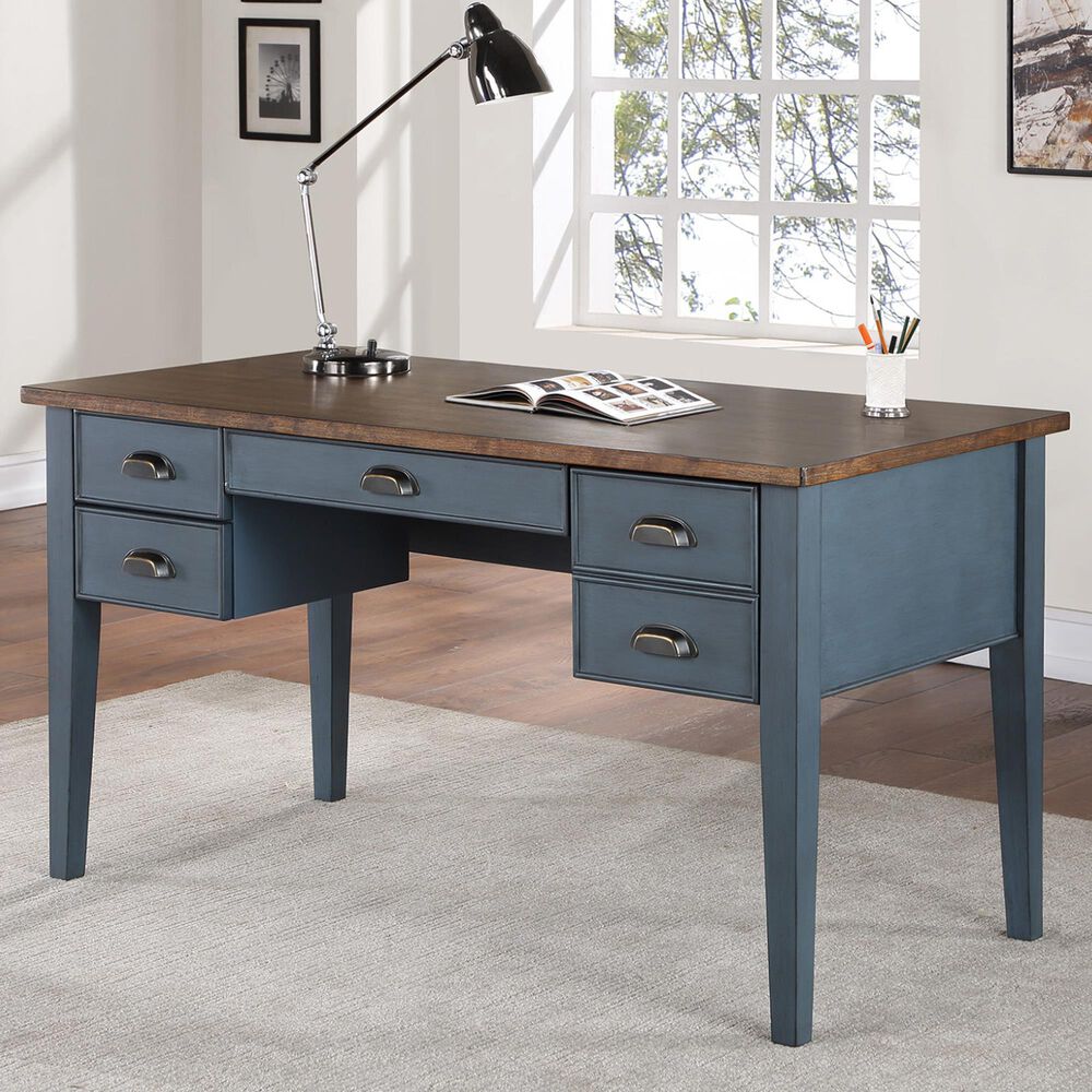 Wycliff Bay Fairmont 54&quot; Half Pedestal Desk in Dusty Blue, , large