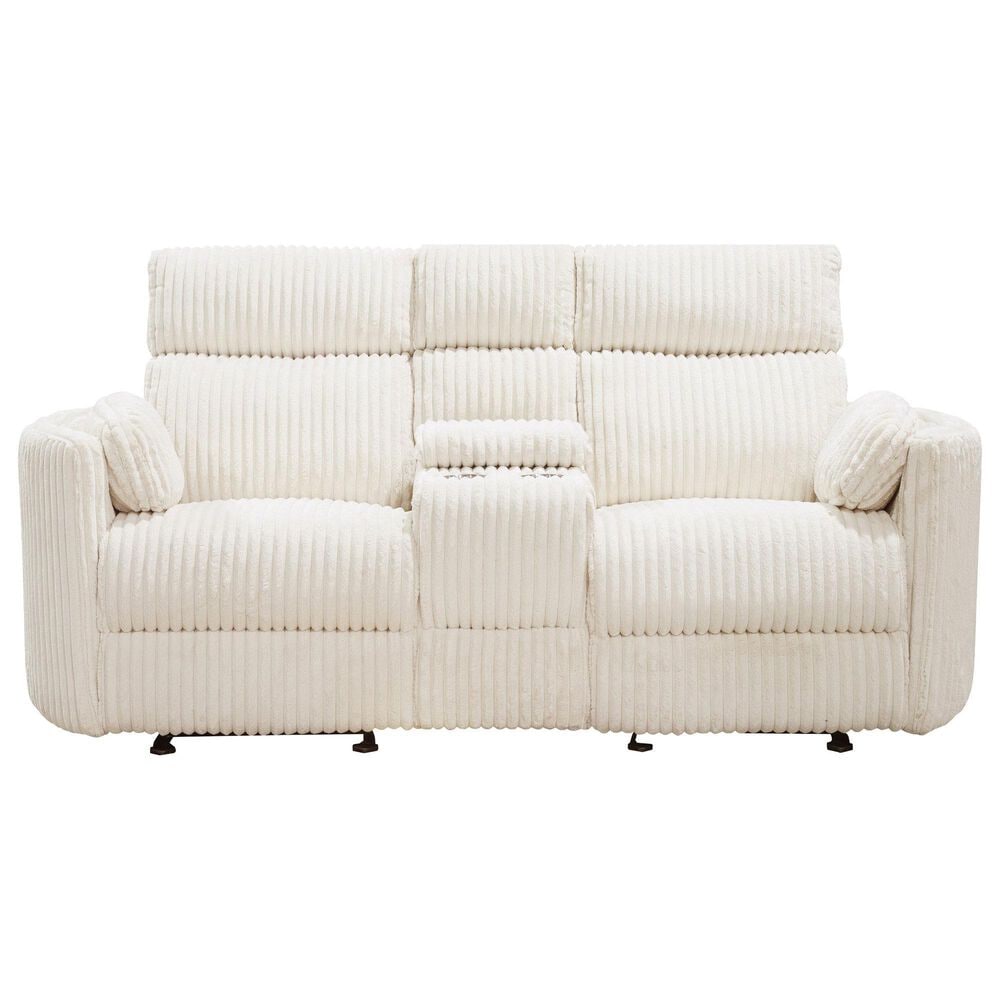 Simeon Collection Power Glider Reclining Console Loveseat in Mega Ivory, , large