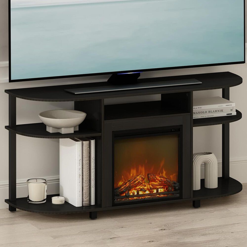 HOMLUX 47" Curved TV Stand with No Heat Electric Fireplace in Americano and Black, , large