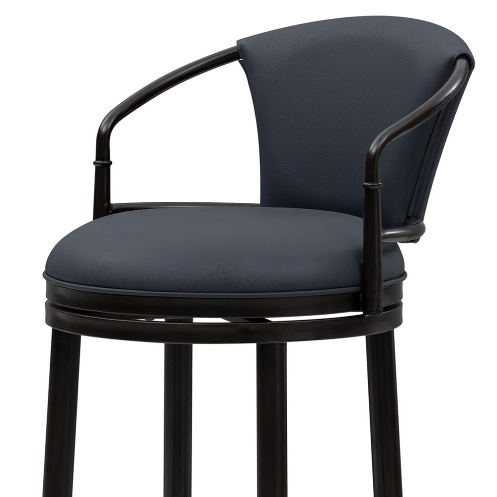 Armen Living Otis Bar Height Stool with Night Life Blue Upholstery in Dark Brown, , large