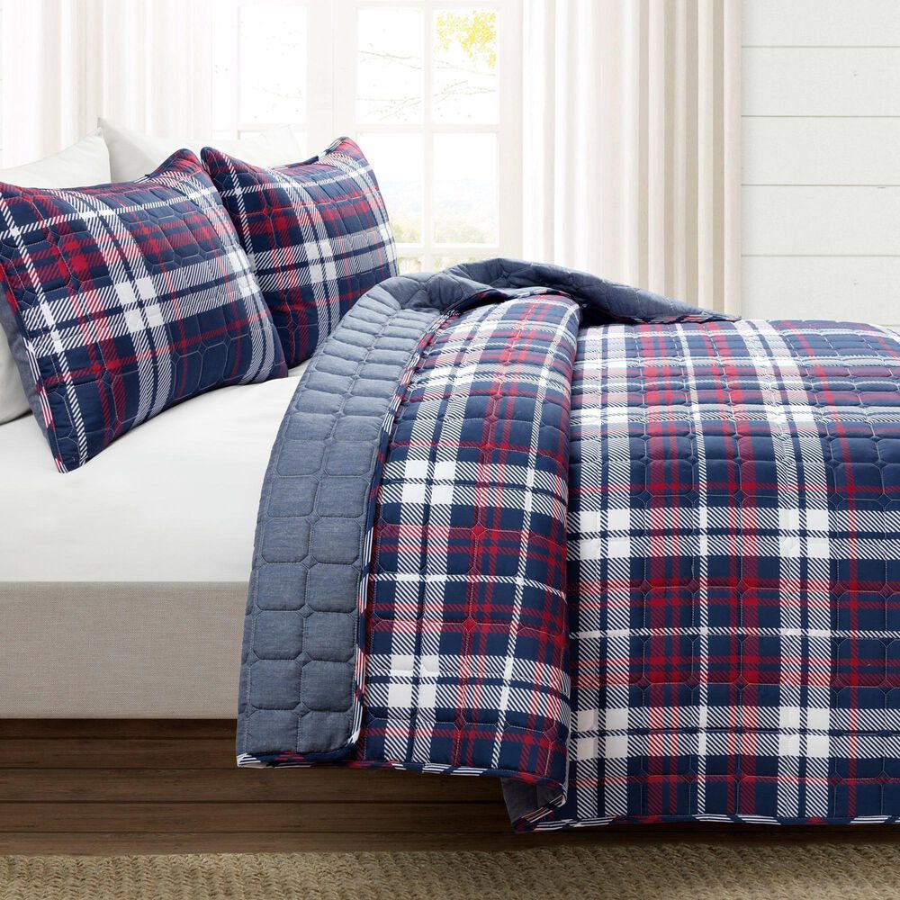 Triangle Home Fashions Grayson Farmhouse 3-Piece Full/Queen Quilt Set in Navy and Red, , large