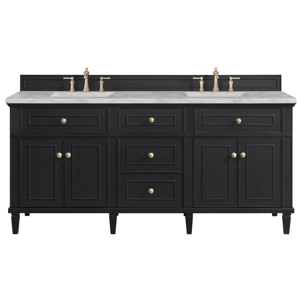 James Martin Vanities Lorelai 72" Double Bathroom Vanity in Black Onyx with 3 cm Eternal Jasmine Pearl Silestone Top, Rectangular Sinks and FreePower Wireless Charger, , large