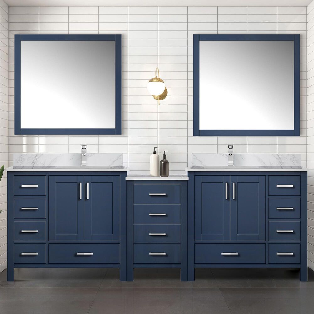 Lexora Home Coraline 92" Double Bathroom Vanity in Navy Blue with White Carrara Marble Top and Rectangular Sinks, , large