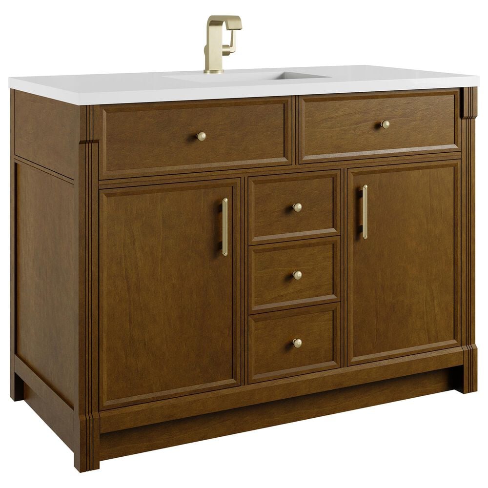 James Martin Bellshire 48" Single Bathroom Vanity in Honey Oak with Single Hole 3 cm White Zeus Silestone Top and Rectangular Sink, , large