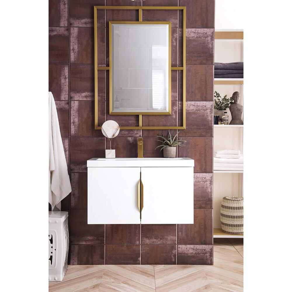 James Martin Columbia 31.5" Single Bathroom Vanity in Glossy White with 5 cm White Glossy Solid Surface Top, , large