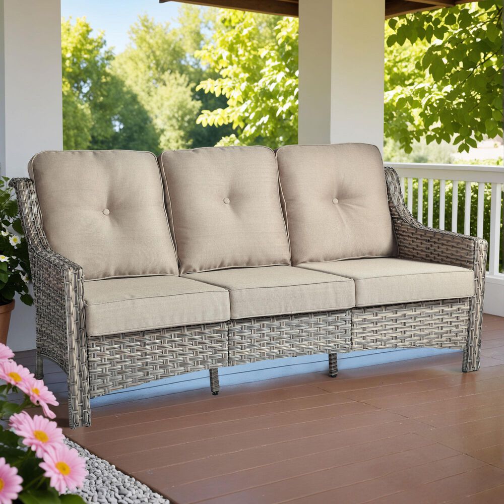 HOMLUX Outdoor Wicker Conversation Sofa in Beige, , large