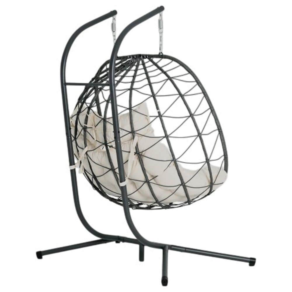 Hearth and Haven Outdoor Hanging Egg Chair with Stand in Beige, , large