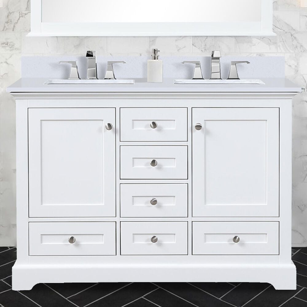 Lexora Home Dukes 48&quot; Double Bathroom Vanity in White with 2 cm White Cultured Marble Top and Rectangular Sinks, , large
