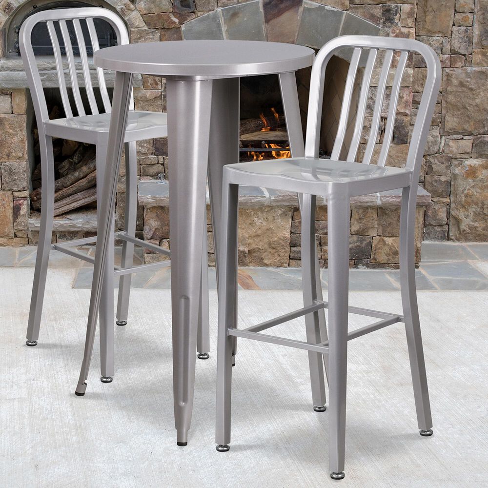 Flash Furniture 3-Piece Metal Bar Table Set in Gray, , large