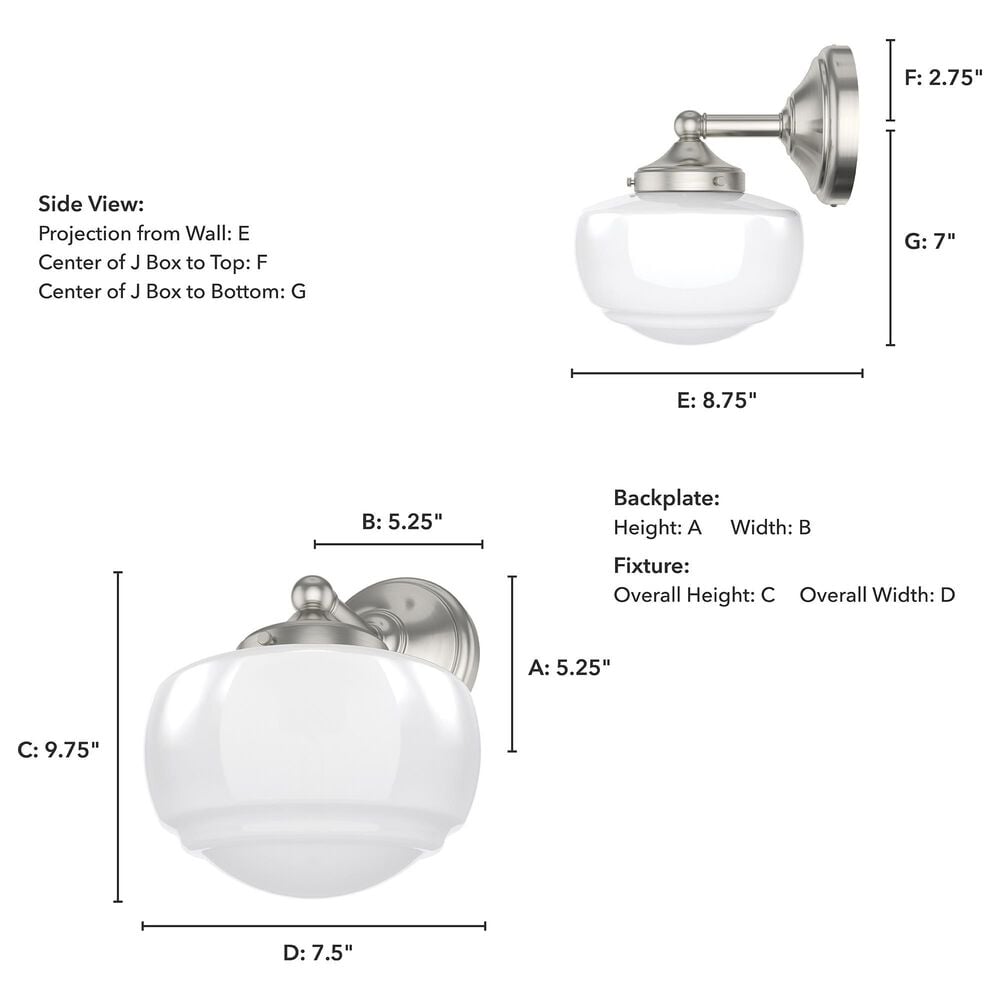 Hunter Saddle Creek 1-Light Sconce with White Shade in Brushed Nickel, , large