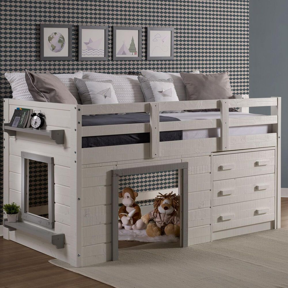 Forest Grove Sweet Dreams Low Loft Bed in Beautiful White and Grey, , large