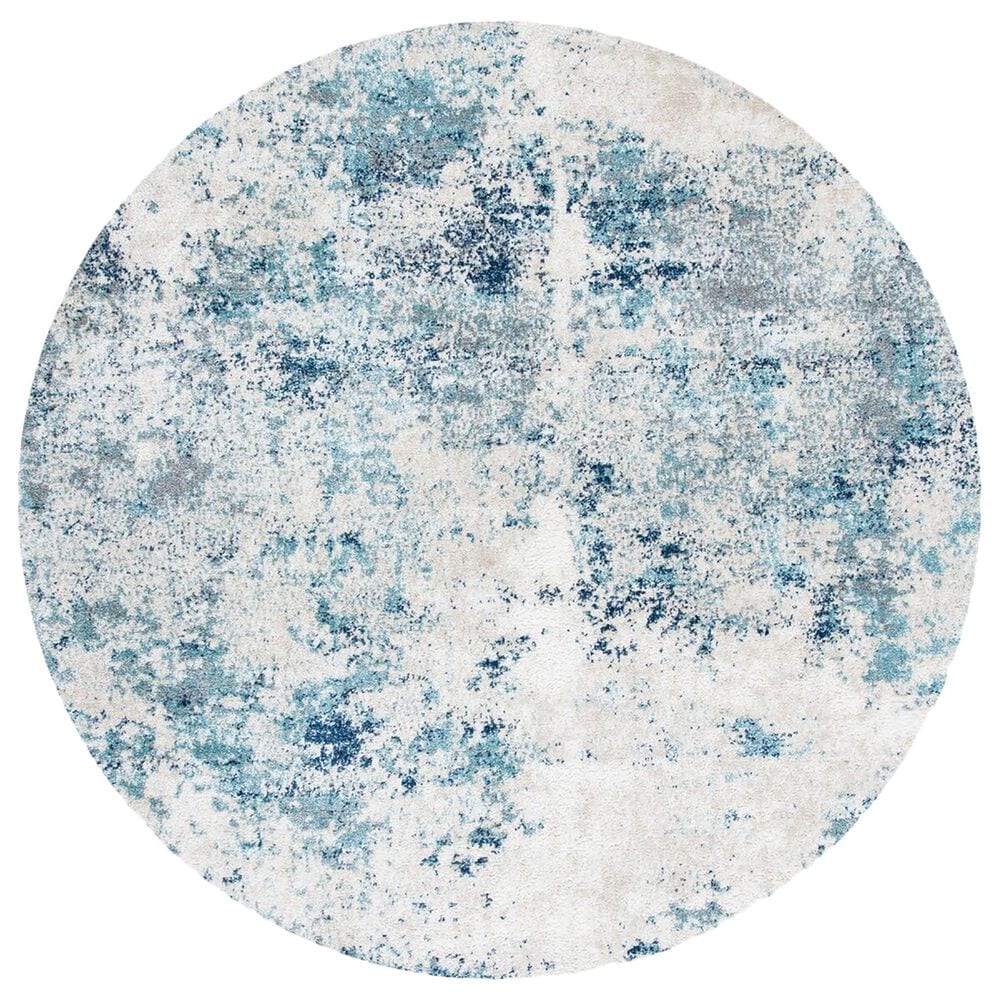 Safavieh Aston 6"7" Round Ivory and Blue Area Rug, , large