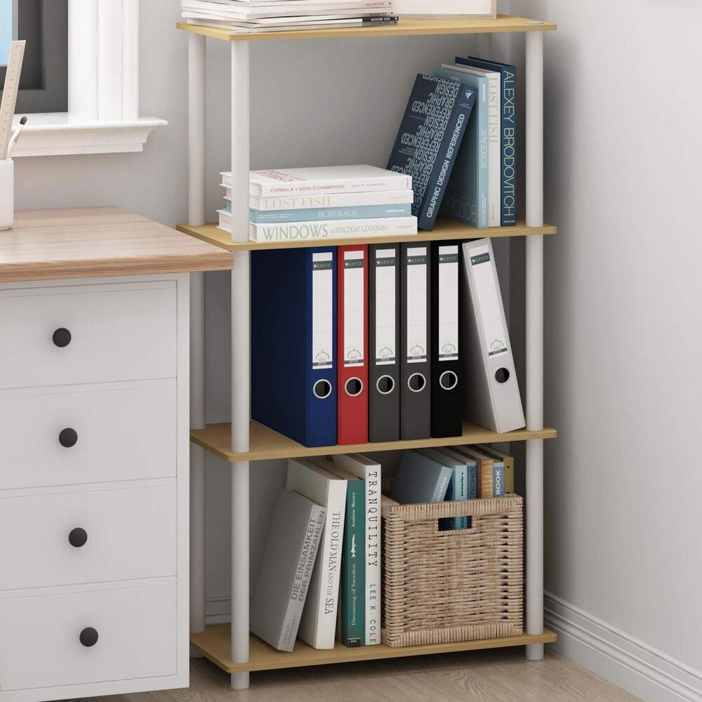 HOMLUX Turn-N-Tube 4-Tier Multipurpose Shelf Display Rack in Beech and White, , large