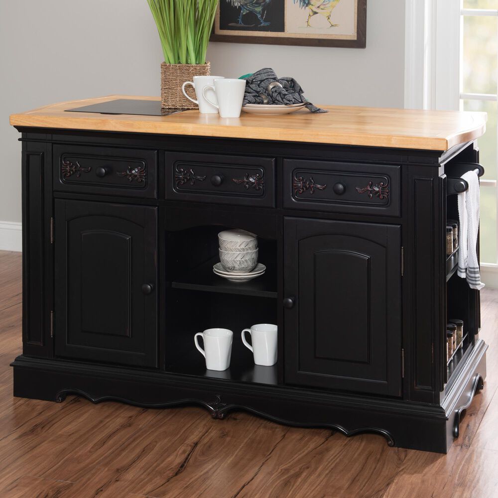 Linon Home Decor Pennfield Kitchen Island in Natural and Black Sand, , large