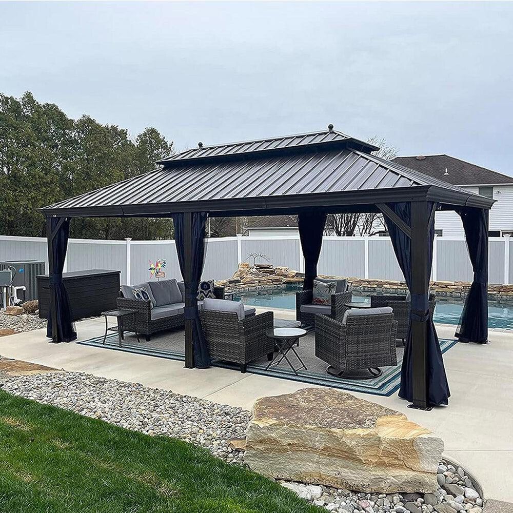 HOMLUX 12' x 20' Hardtop gazebo with double roof in Bronze, , large
