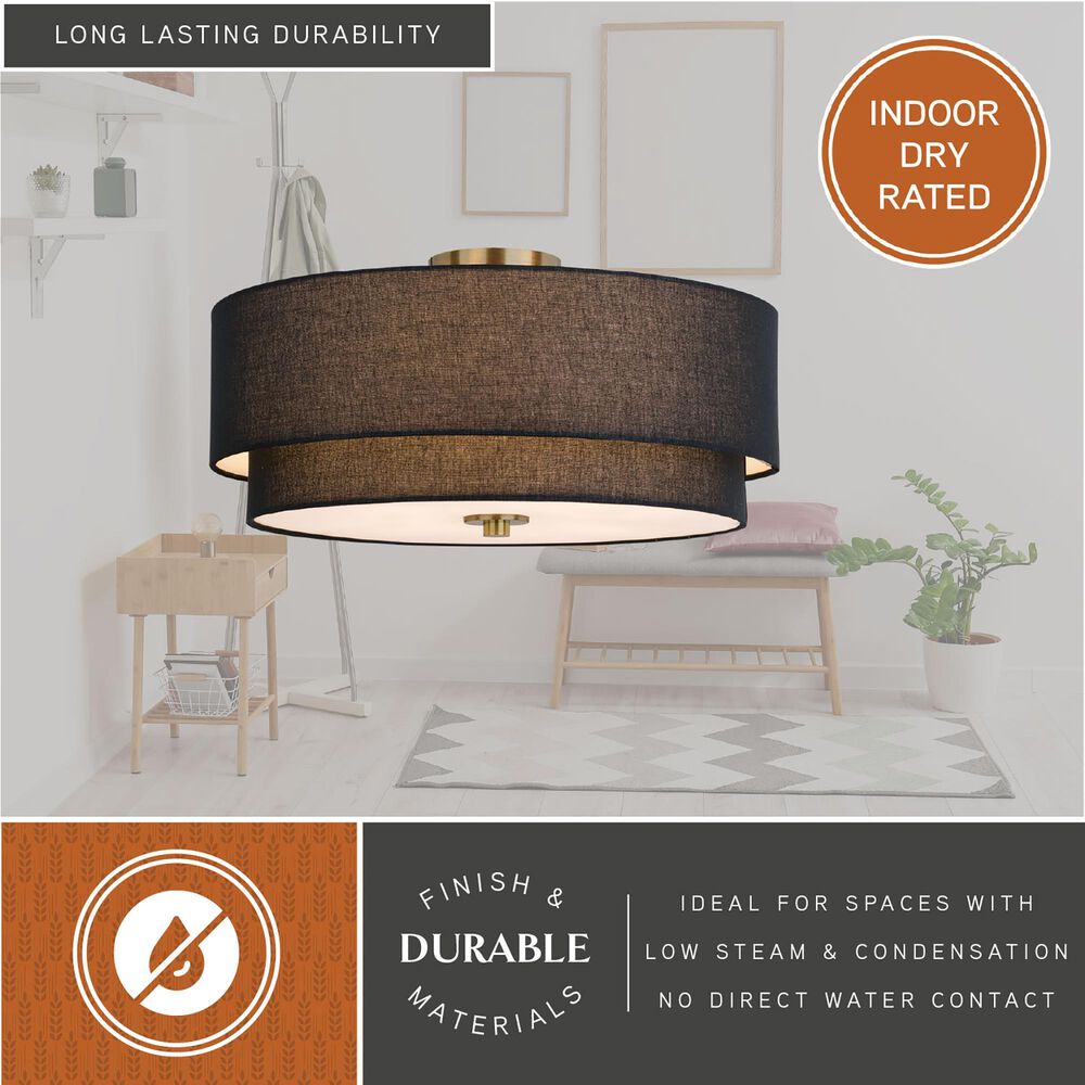 Vaxcel Burnaby 4-Light Semi-Flush Mount with Black Linen Shade in Matte Brass, , large