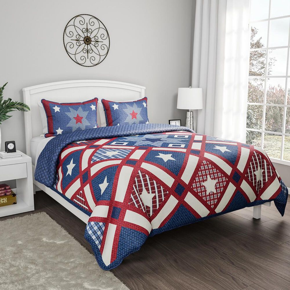 Timberlake Lavish Home 3-Piece Full/Queen Homestead Quilt Set in Red, White, Blue, , large