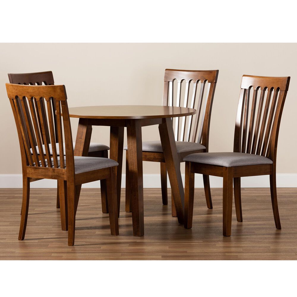 Baxton Studio Lida 5-Piece Dining Set in Grey/Walnut Brown, , large
