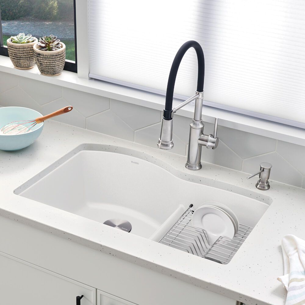 Blanco Diamond 32&quot; 1-3/4 Double Bowl Kitchen Sink with Low Divide in White, , large