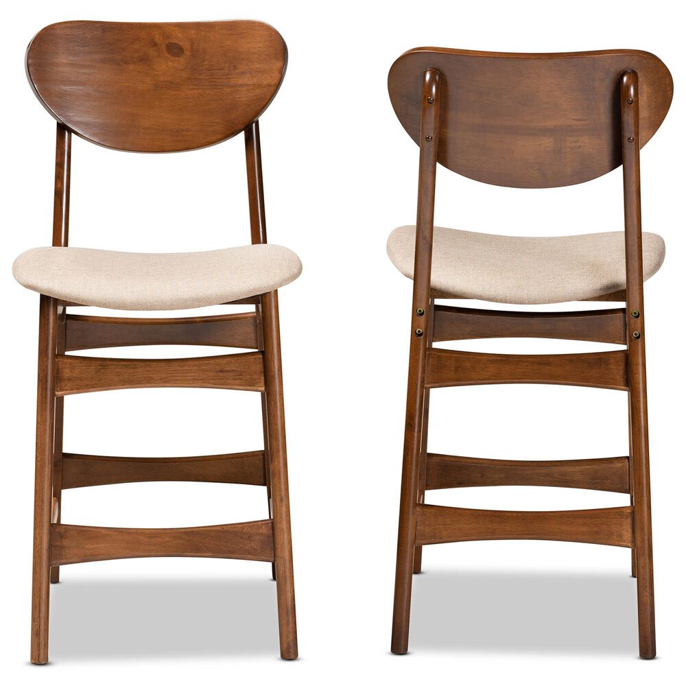 Baxton Studio Katya Counter Stool with Sand Cushion in Walnut Brown (Set of 2), , large