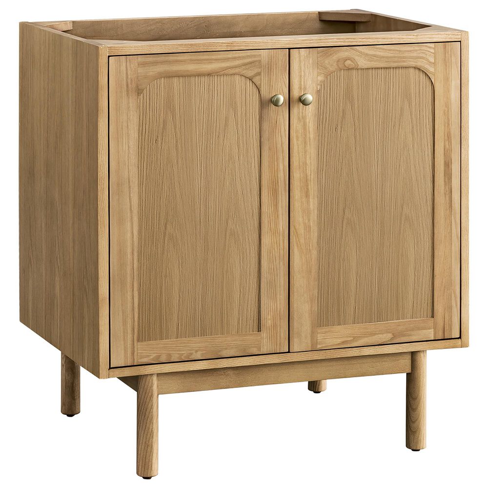 James Martin Vanities Laurent 30" Single Bathroom Vanity in Light Natural Oak with Single Hole 3 cm White Zeus Quartz Top and Rectangular Sink, , large
