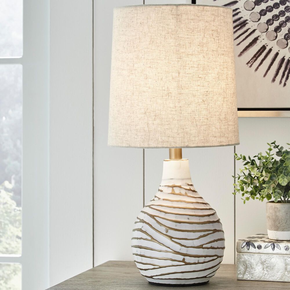 Ashley Aleela Table Lamp in White and Gold, , large