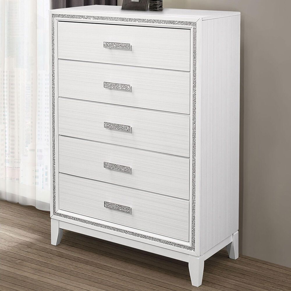 Global Furniture USA Lily 5-Drawer Chest in White and Glitter, , large