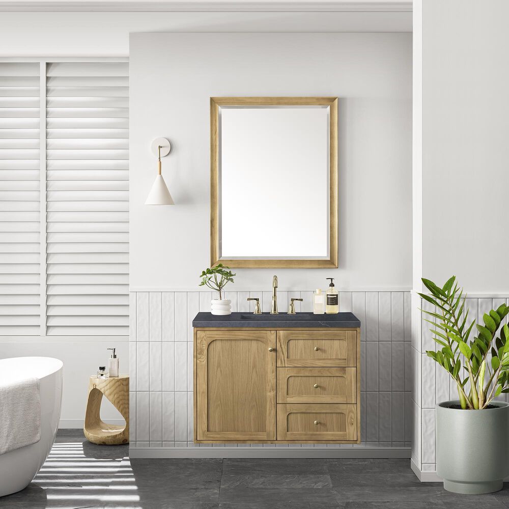James Martin Vanities Laurent 36&quot; Single Bathroom Vanity in Light Natural Oak with 3 cm Charcoal Soapstone Quartz Top and Rectangular Sink, , large