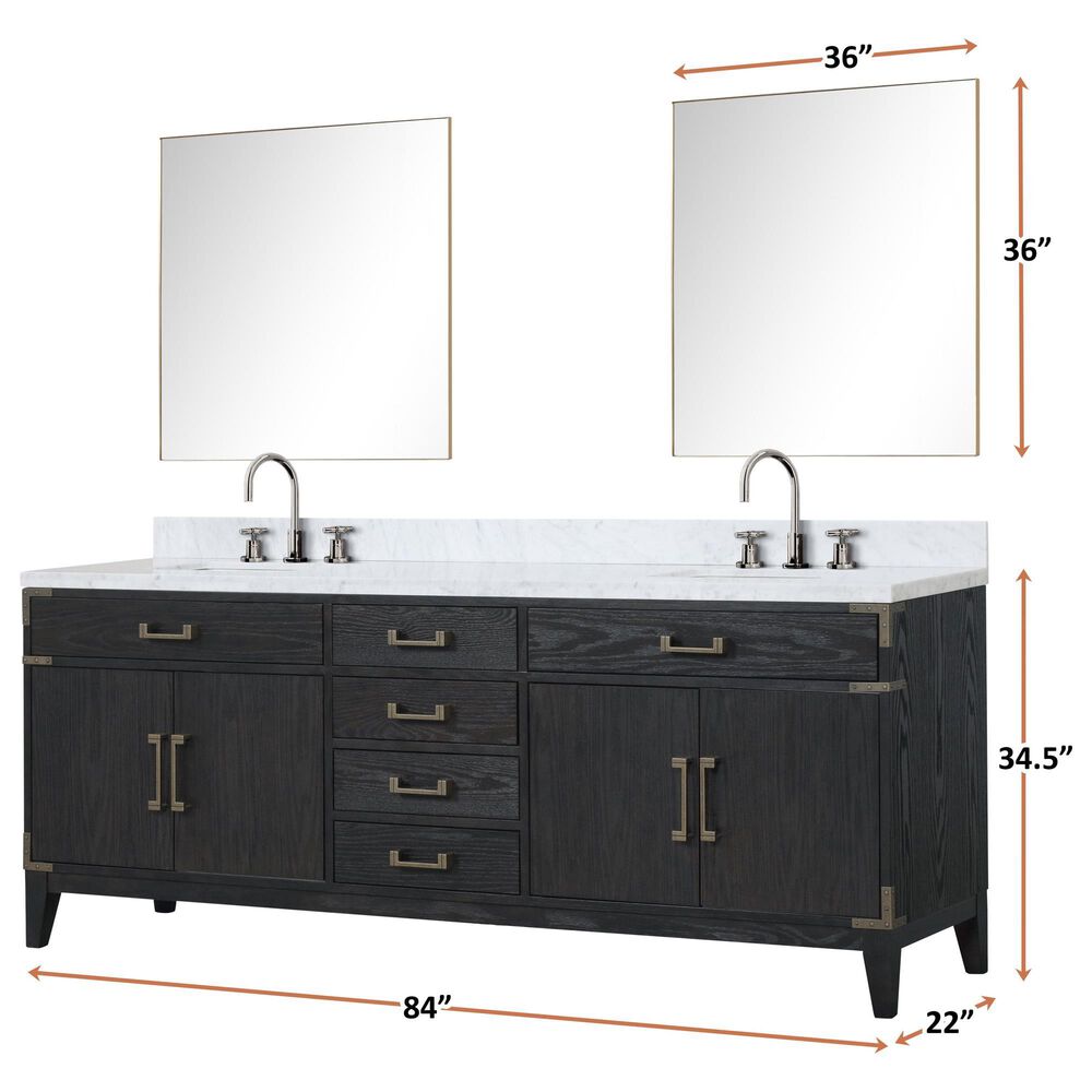 Lexora Home Laurel 84" Double Bathroom Vanity in Black Oak with White Quartz Top and Rectangular Sinks, , large