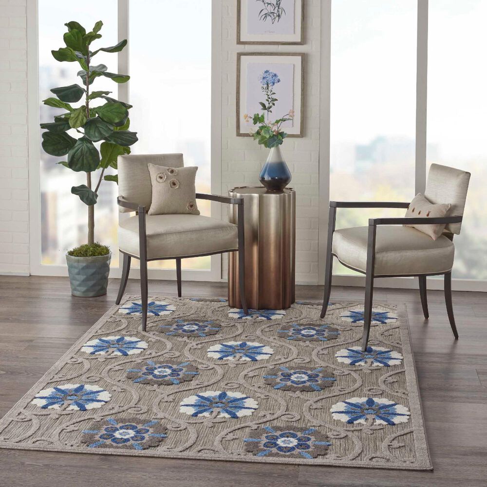 Nourison Aloha 5&#39;3&quot; x 7&#39;5&quot; Grey and Blue Indoor/Outdoor Area Rug, , large