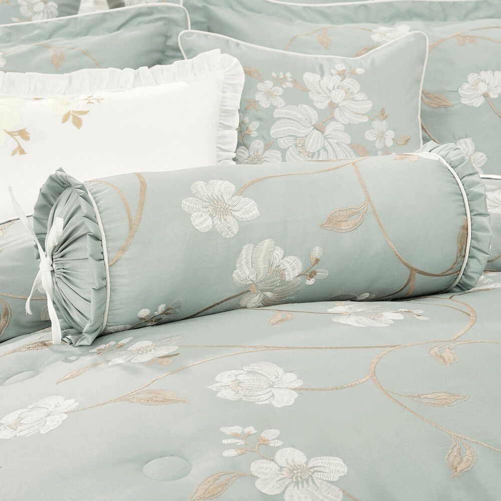 J. Queen New York Spring Garden 7&quot; x 16&quot; Bolster Pillow in Spa and White, , large