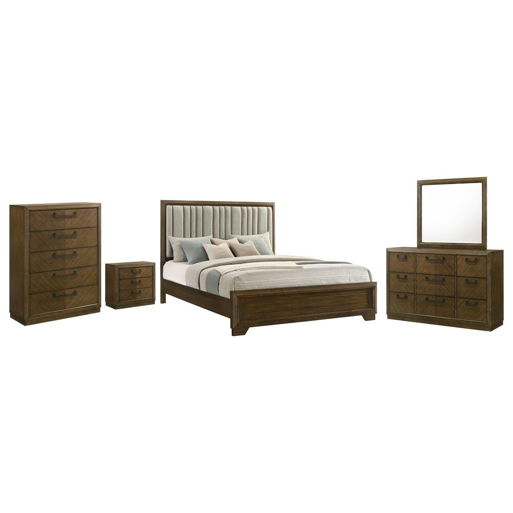 Crown Mark Lakecrest 5 Piece Queen Bedroom Set in Medium Brown, , large