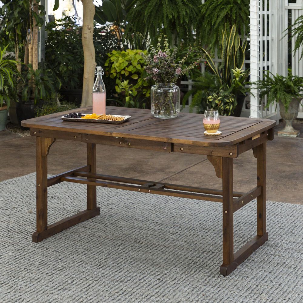 Walker Edison Acacia Wood Patio Butterfly Dining Table in Dark Brown