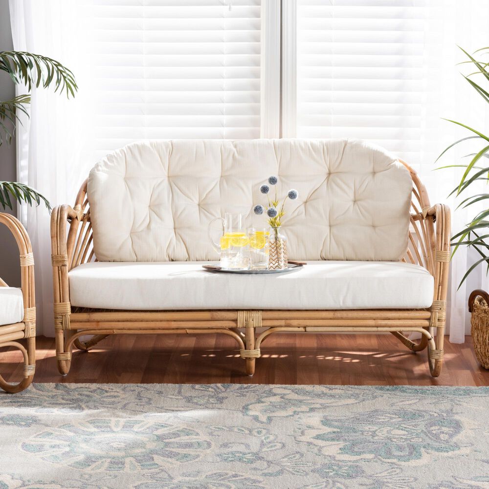 Baxton Studio Aliane Stationary Loveseat in White, , large
