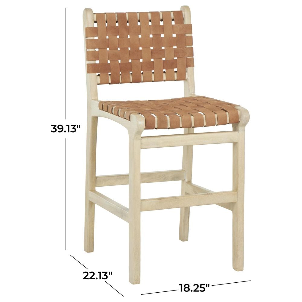 Maple and Jade Handmade Woven Kitchen Bar Stool with Light Brown Cushion in Light Brown, , large