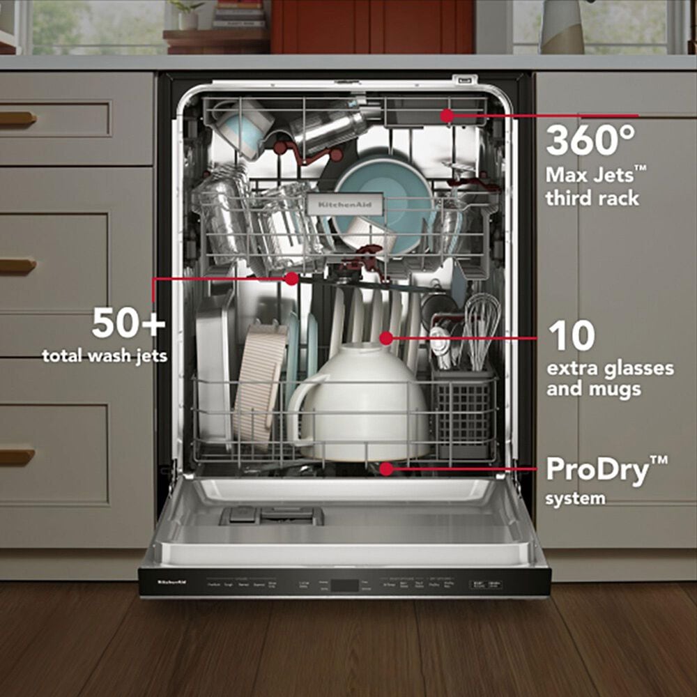 KitchenAid 24&quot; Max Jets Third Rack Dishwasher with Advanced ProDry System and Pocket Handle in Black Ore, , large
