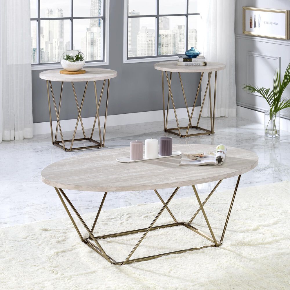 Steve Silver Furniture Rowyn Cocktail Table in White and Copper, , large