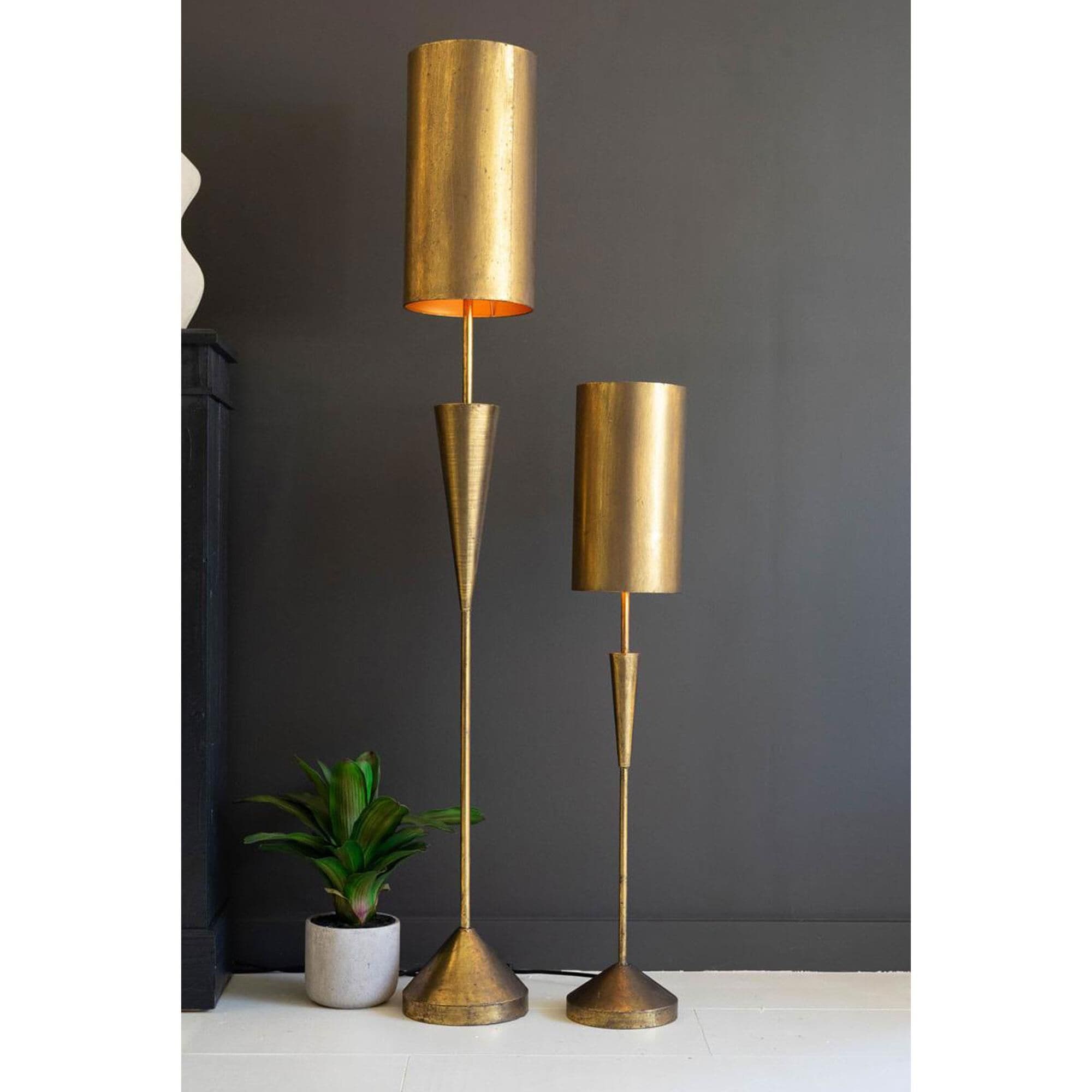 Kalalou Floor Lamp with Metal Barrel Shade in Antique Gold