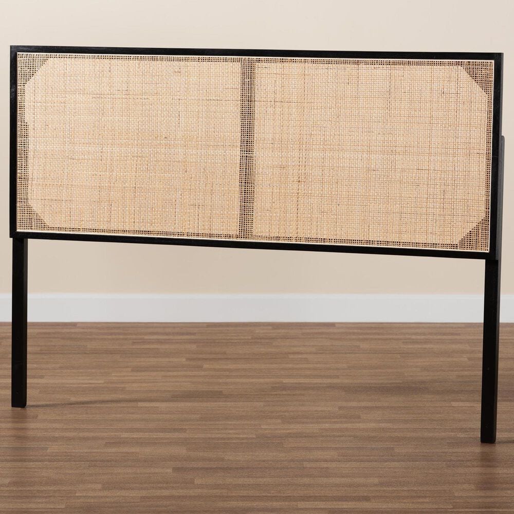 Baxton Studio Aurelia Queen Panel Headboard in Black and Natural Brown, , large