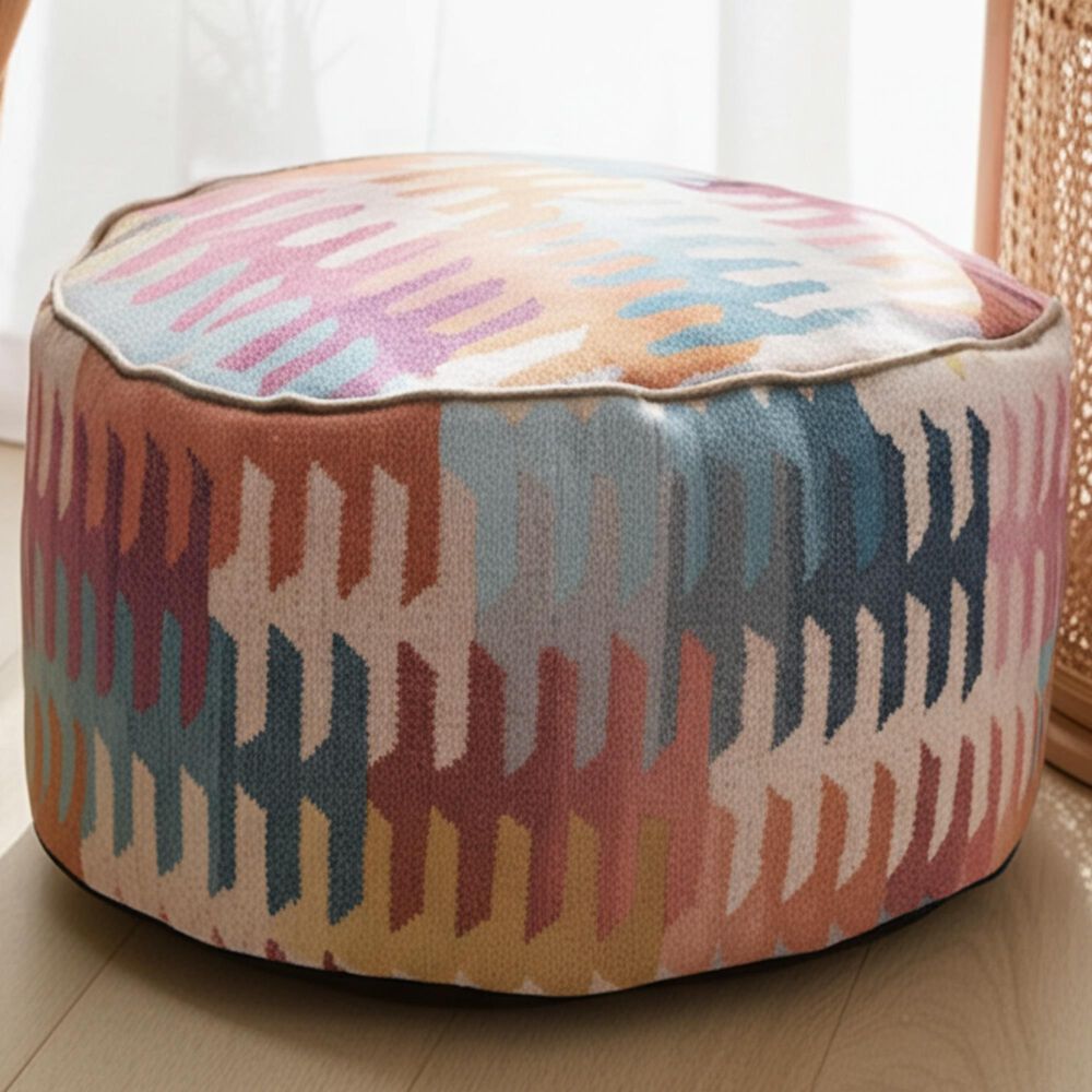 Howard Elliott Navajo Foot Pouf in Coral, Blush, Teal and Mustard, , large