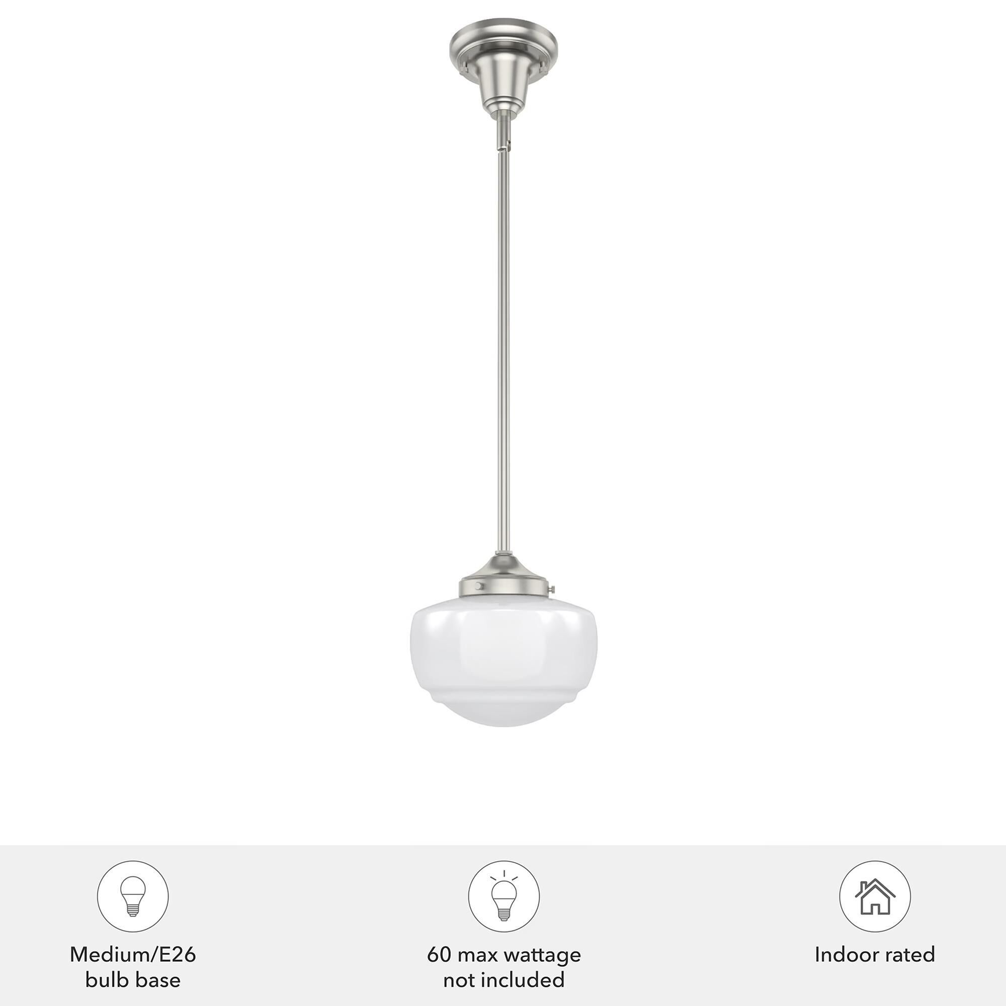 Hunter Saddle Creek 1 Light Mini Pendant with Shiny Cased White Glass in Brushed Nickel NFM