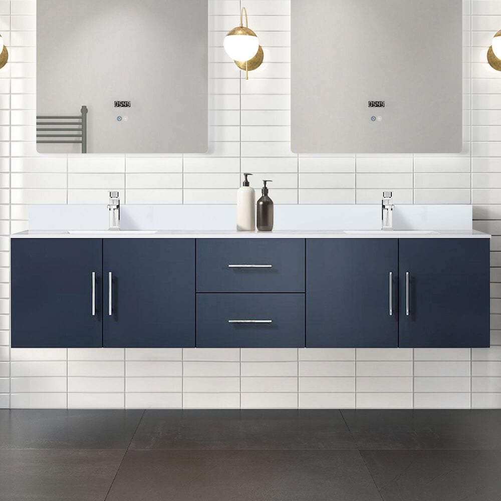 Lexora Home Geneva 80&quot; Double Bathroom Vanity in Navy Blue with 2 cm White Quartz Top and Rectangular Sinks, , large