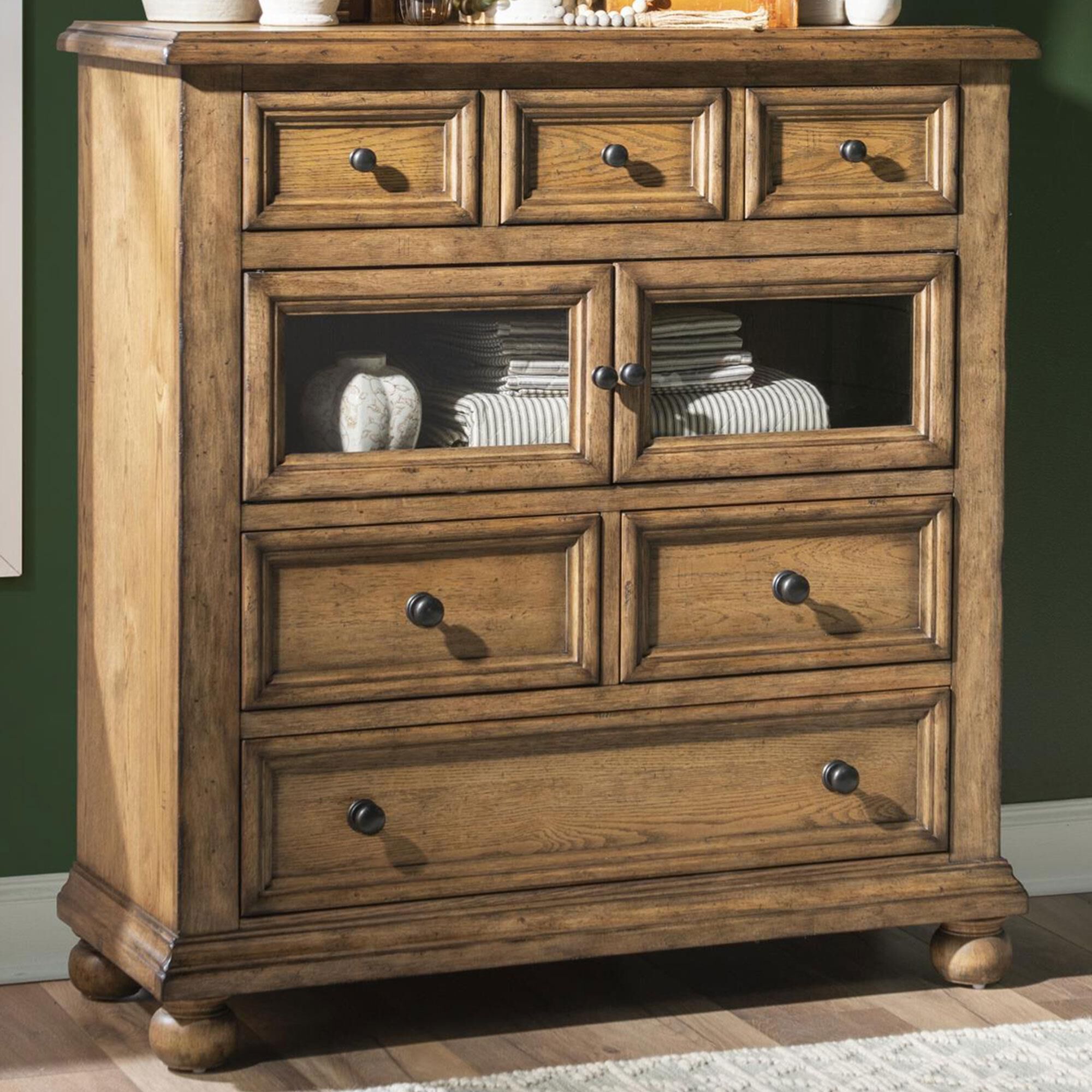 Country Living Vintage Market Glass Door 6-Drawer Chest in