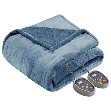 Hampton Park Heated Microlight Twin Blanket in Blue, , large