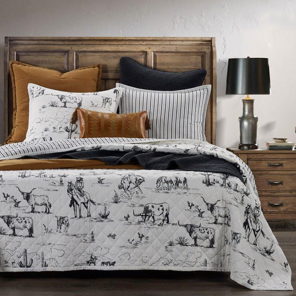 HiEnd Accents Ranch Life 3-Piece Full/Queen Reversible Quilt Set in White and Black, , large